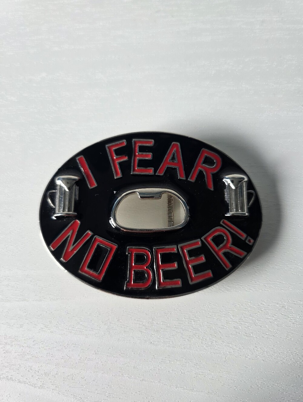 Belt Buckle I Fear No Beer Bottle Opener Funny Bar Party